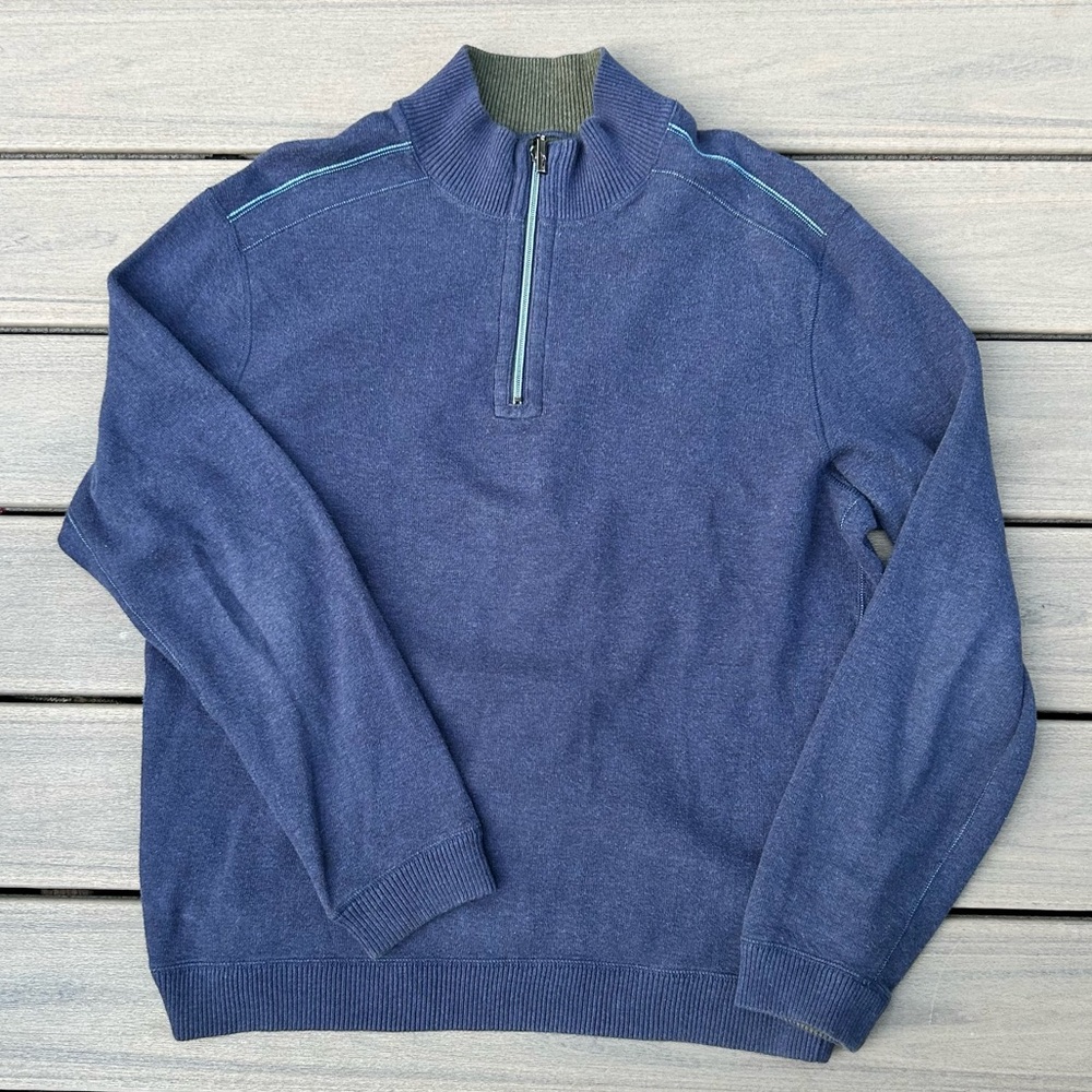 Tommy Bahama Reversible Blue Quarter Zip Up Sweater Mens Large